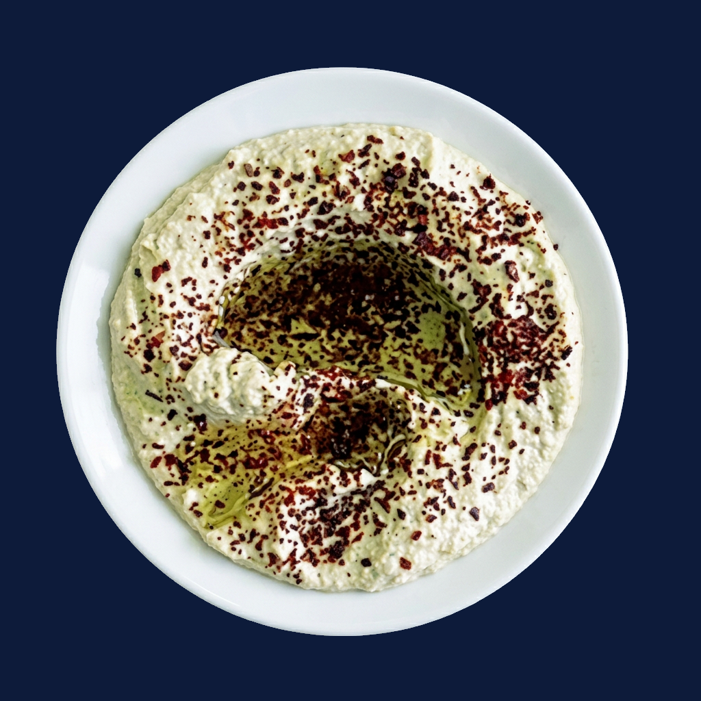 Hummus topped with paprika and olive oil