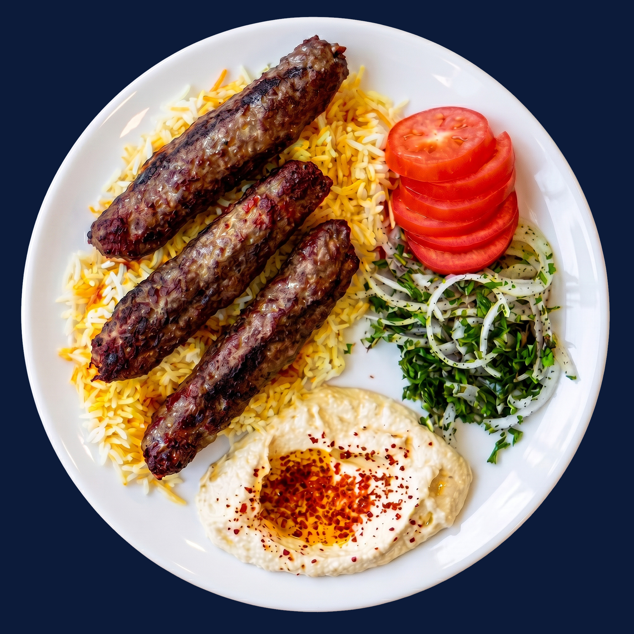 Lule kebab plate with seasoned ground beef skewers